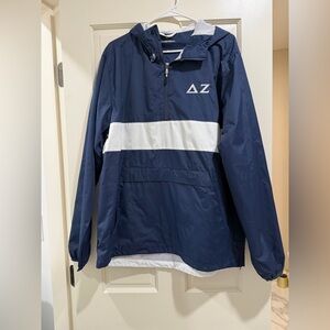 Delta Zeta Navy and White Pullover Rain Jacket